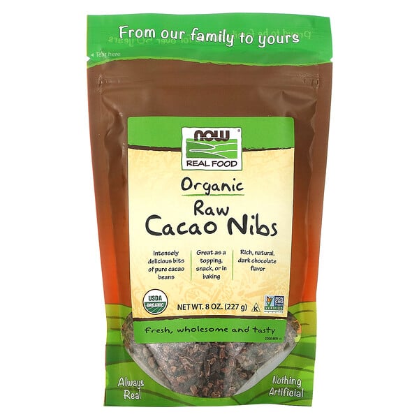 NOW Foods, Organic Raw Cacao Nibs, rohe Bio-Kakaonibs, 227 g (8 oz.)