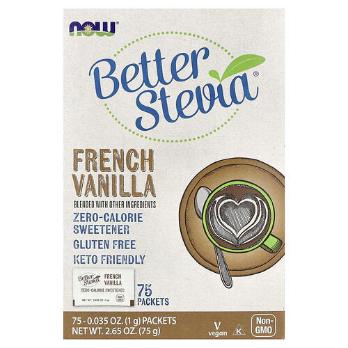 Now Foods BetterStevia®, Zero-Calorie Sweetener, French Vanilla, 75 Packets, 0.035 oz (1 g) Each