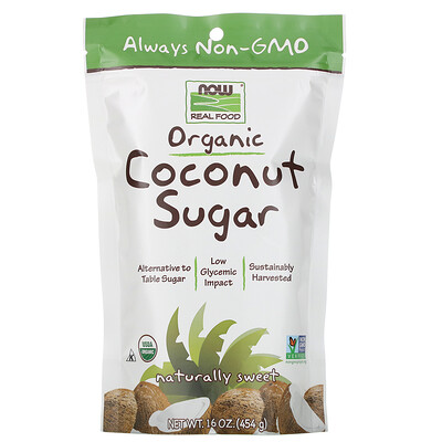 Now Foods Real Food, органический кокосовый сахар, 16 унций (454 г)