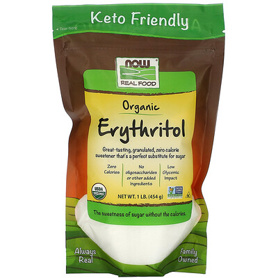 Now Foods Real Food, органический эритритол, 454 г (1 фунт)