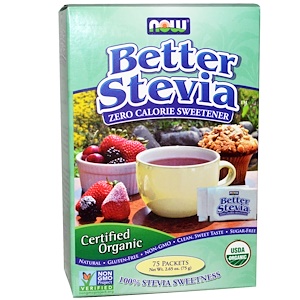 Now Foods, Органическая продукция, BetterStevia, Некалорийный подсластитель, 75 пакетиков, 2,65 унции (75 г)
