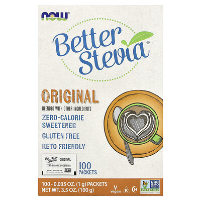 NOW Foods, Better Stevia, Zero-Calorie Sweetener, Original, 100 Packets, 3.5 oz (100 g)