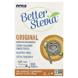 NOW Foods, Better Stevia®, Endulzante sin calorías, Original, 100 sobres, 100 g (3,5 oz)