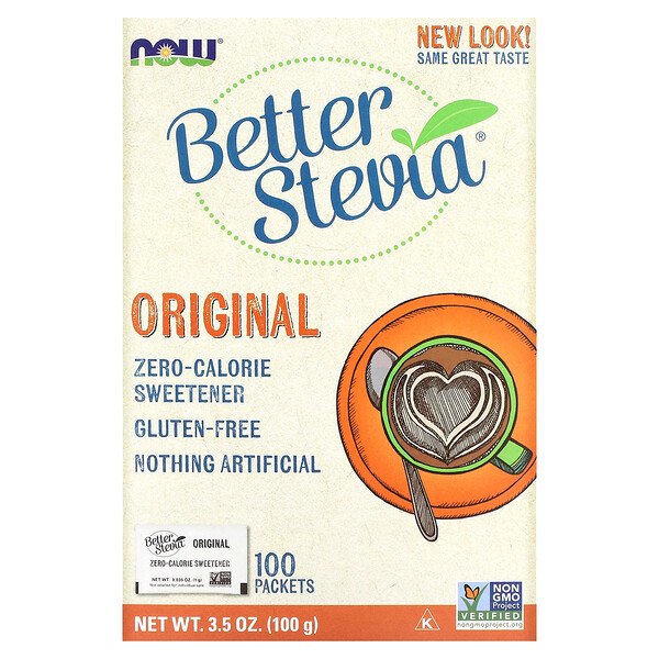 NOW Foods‏, Better Stevia, ממתיק ללא קלוריות, מקורי, 100 שקיקים, 100 גרם (3.5 אונקיות)