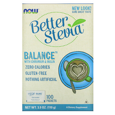 Now Foods Better Stevia, Balance, с хромом и инулином, 100 пакетиков по 1,1 г