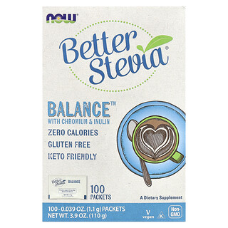 NOW Foods, Stevia® yang Lebih Baik, Balance™ dengan Chromium & Inulin, 100 Peket, 0.039 oz (1.1 g) Setiap satu