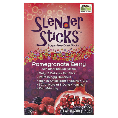 Product Image for NOW Foods, Real Food, Slender Sticks , Pomegranate Berry, 12 Sticks, 0.14 oz (4 g) Each