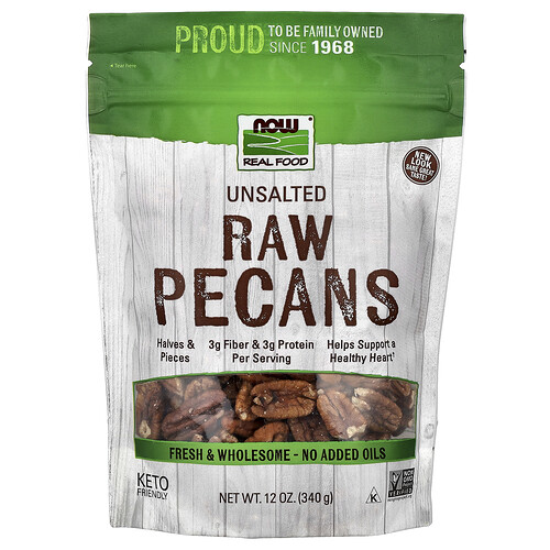 NOW Foods, Real Food, Raw Pecans, Unsalted, 12 oz (340 g)