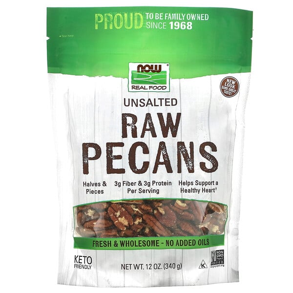 Real Food, Raw Pecans, Unsalted, 12 oz (340 g)