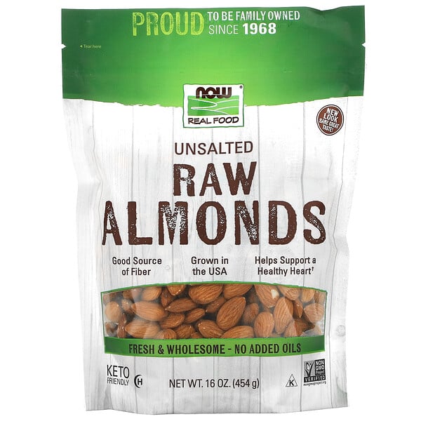 Real Food, Raw Almonds, Unsalted, 16 oz (454 g)