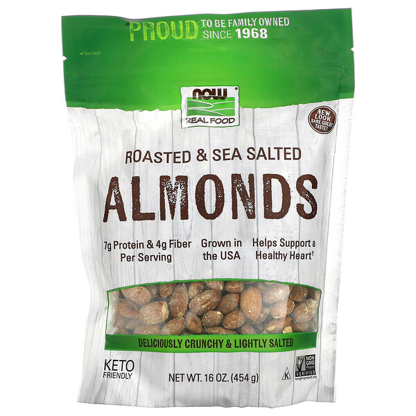 Now Foods, Real Food, Roasted Almonds, with Sea Salt, 16 oz (454 g)