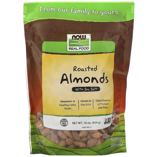 Now Foods‏, Real Food, Roasted Almonds, with Sea Salt, 16 oz (454 g)