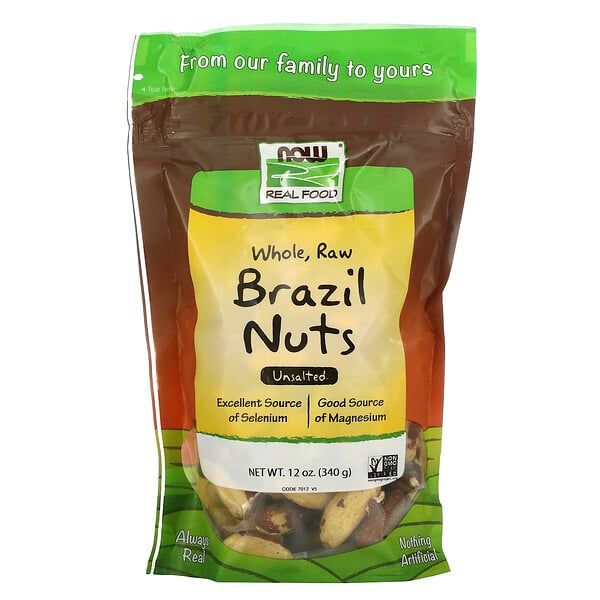 Now Foods, غذاء حقيقي، كامل، جوز برازيلي خام، غير مملح، 12 أوقية (340 غرام)