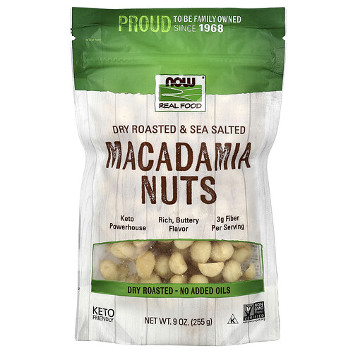 Now Foods Real Food, Macadamia Nuts, Dry Roasted & Sea Salted, 9 oz (255 g)