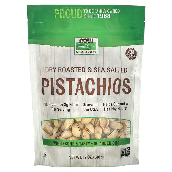 Now Foods, Real Food, Dry Roasted & Sea Salted Pistachios, trocken geröstete und gesalzene Pistazien, 340 g (12 oz.)