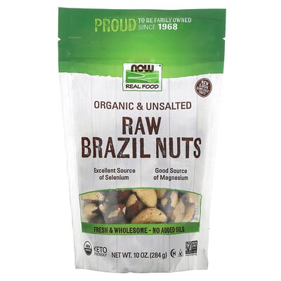 NOW Foods Real Food Organic Brazil Nuts Unsalted 10 oz (284 g)