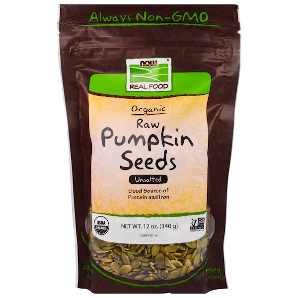 Now Foods, Real Food, Organic, Raw Pumpkin Seeds, Unsalted, 12 oz (340