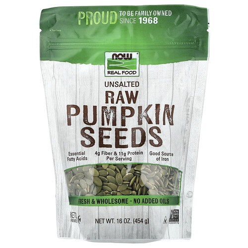 NOW Foods, Real Food, Raw Pumpkin Seeds, Unsalted, 16 oz (454 g)