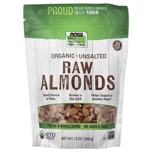 NOW Foods, Real Food, Organic Raw Almonds, Unsalted, 12 oz (340 g)