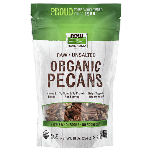 Now Foods Organic Raw Pecans, Unsalted, 10 oz (284 g)