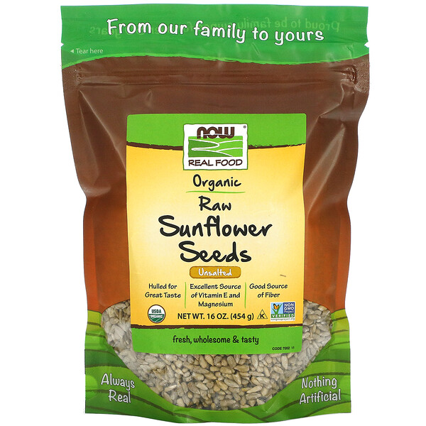 Now Foods, Real Food, Organic Raw Sunflower Seeds, Unsalted, 16 oz (454 ...