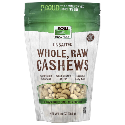 NOW Foods, Real Food, Whole Raw Cashews, ganze rohe Cashewkerne, ungesalzen, 284 g (10 oz.)