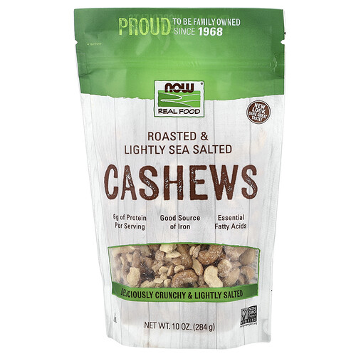 Now Foods Real Food, Cashews, Roasted & Lightly Sea Salted, 10 oz (284 g)