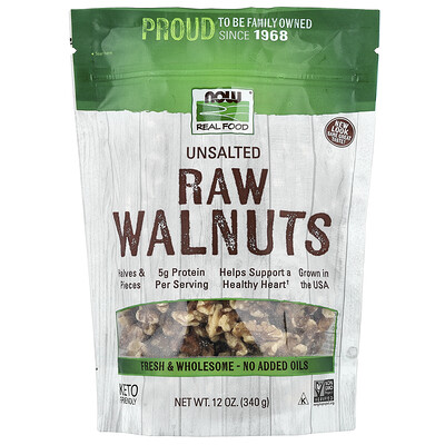 NOW Foods, Real Food, Raw Walnuts, Unsalted, 12 oz (340 g)