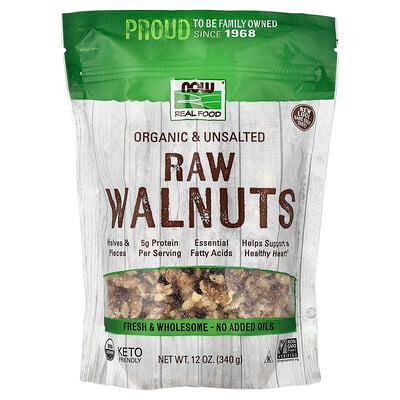 NOW Foods, Real Food, Organic Raw Walnuts, Unsalted, 12 oz (340 g)