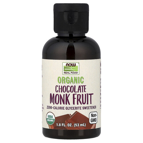 Now Foods Real Food, Organic Monk Fruit, Zero-Calorie Glycerite Sweetener, Chocolate, 1.8 fl oz (53 ml)