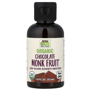 NOW Foods, Real Food, Fruto del monje orgánico, Endulzante de glicerita sin calorías, Chocolate, 53 ml (1,8 oz. líq.)