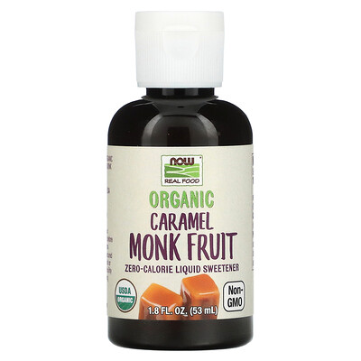 NOW Foods Real Food Organic Monk Fruit Zero-Calorie Liquid Sweetener Caramel 1.8 fl oz (53 ml)