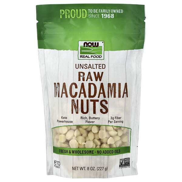 NOW Foods Real Food, Raw Macadamia Nuts, Unsalted, 8 oz (227 g)