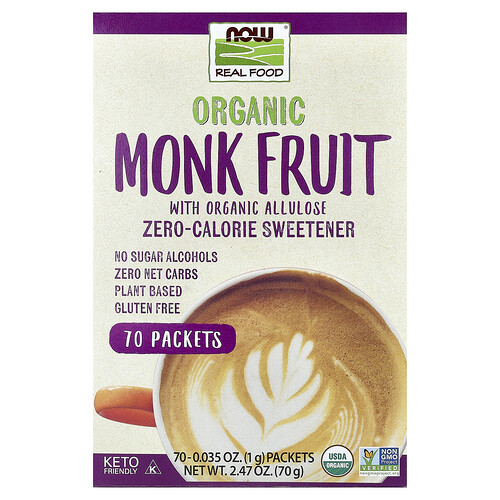 Now Foods Organic Monk Fruit, Zero-Calorie Sweetener, 70 Packets, 0.035 oz (1 g) Each