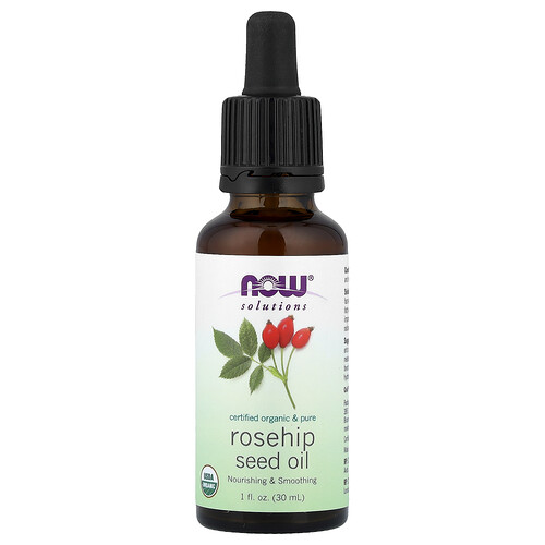 Now Foods Solutions, Certified Organic & Pure Rosehip Seed Oil, 1 fl oz (30 ml)