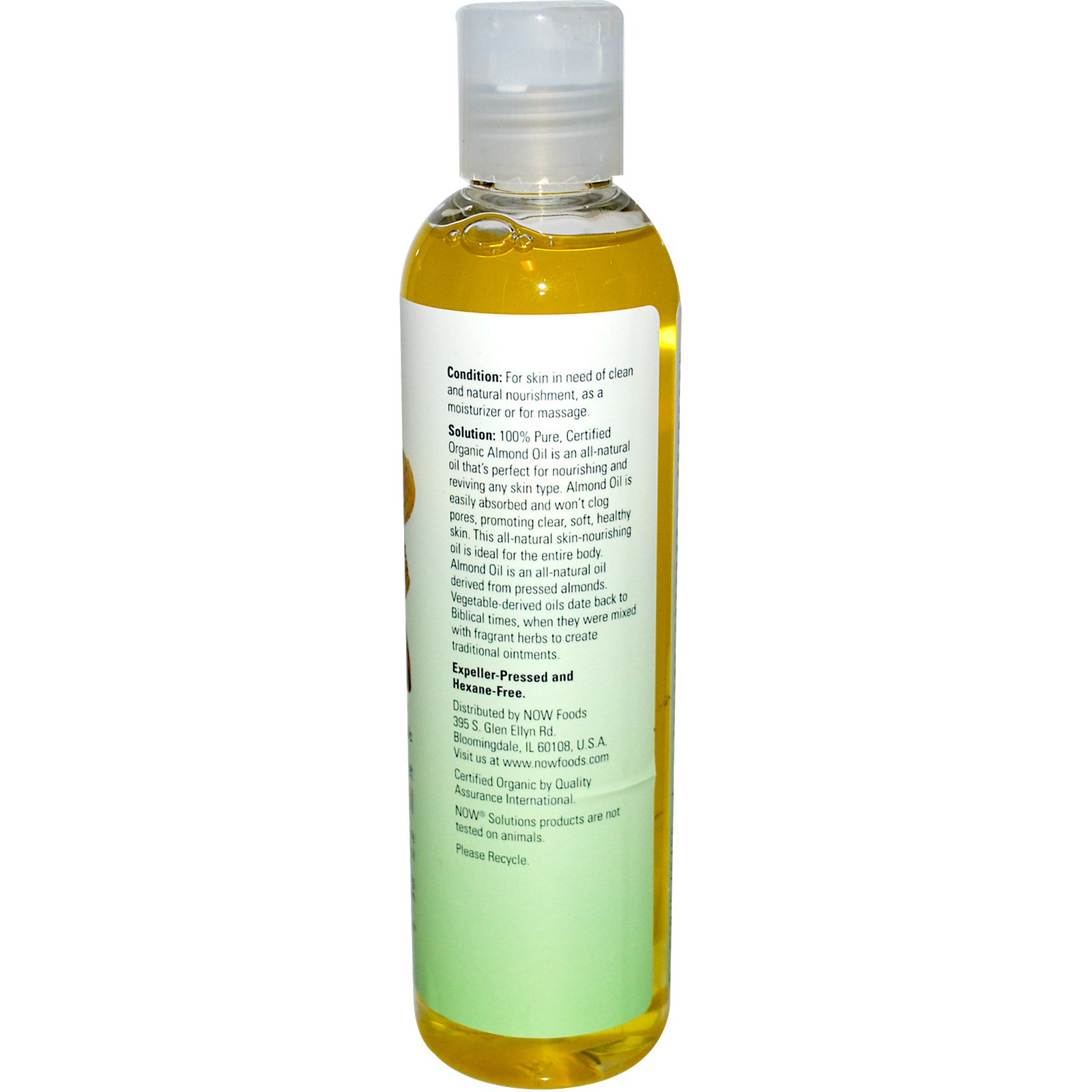 Now Foods, Solutions, Organic Sweet Almond Oil, 8 fl oz (237 ml) - iHerb