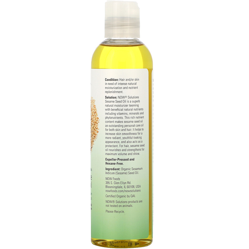 Now Foods, Solutions, Sesame Seed Oil, Certified Organic, 8 fl oz (237