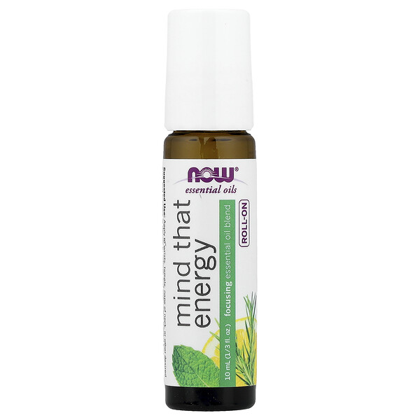 NOW Foods Essential Oils, Mind That Energy Roll-On, 1/3 fl oz (10 ml)