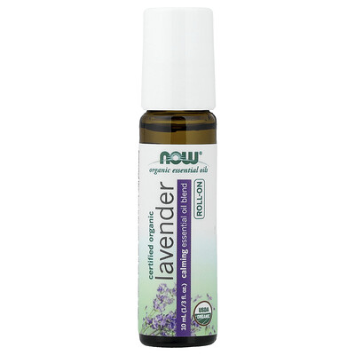 NOW Foods, Aceites esenciales orgánicos, Roll-on de lavanda, 10 ml (1/3 oz. líq.)