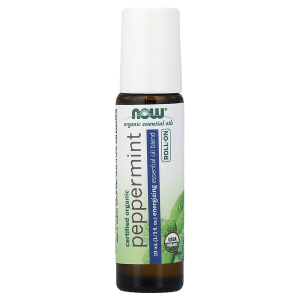 NOW Foods Organic Essential Oils, Peppermint Roll-On, 1/3 fl oz (10 ml)