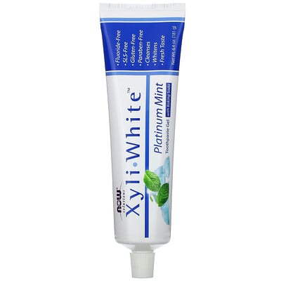NOW Foods Solutions Xyli-White гелевая зубная паста с пищевой содой без фторида освежающая мята 181 г (6 4 унции)