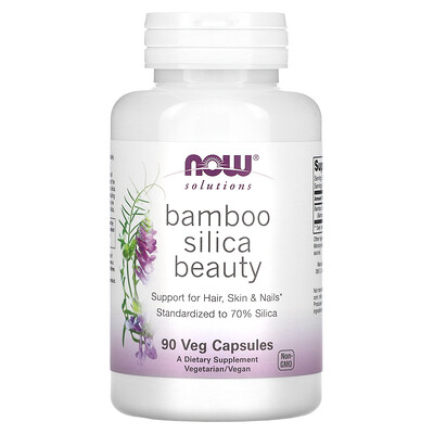 NOW Foods Solutions, кремний из бамбука для красоты волос, кожи и ногтей, 90 растительных капсул