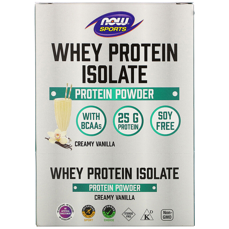 Now Foods, Sports, Whey Protein Isolate, Creamy Vanilla, 8 Packets, 1.