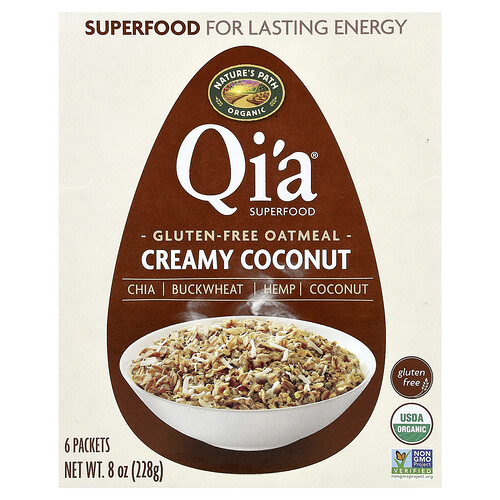 Nature's Path Organic Qi'a® Superfood Gluten Free Oatmeal, Creamy Coconut, 6 Packets, 38 g Each