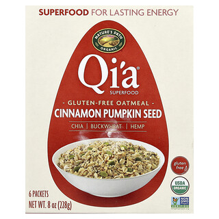 Nature's Path, Superalimento Qi'a® superalimento avena, canela y semilla de calabaza orgánica sin gluten, 6 sobres, 38 g cada uno