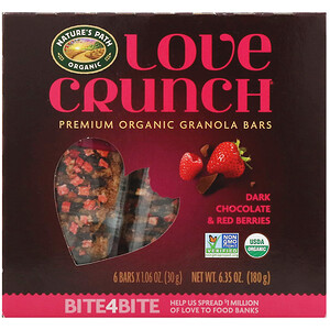 Отзывы о Натурес Пат, Love Crunch, Premium Organic Granola Bars, Dark Chocolate & Red Berries, 6 Bars, 1.06 oz (30 g) Each