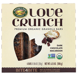 Nature's Path, Love Crunch، قوالب غرانولا عضوية ممتازة، شوكولاتة داكنة وحلوى المعكرون، 6 قوالب، 1.06 أونصة (30 جم) لكل قالب