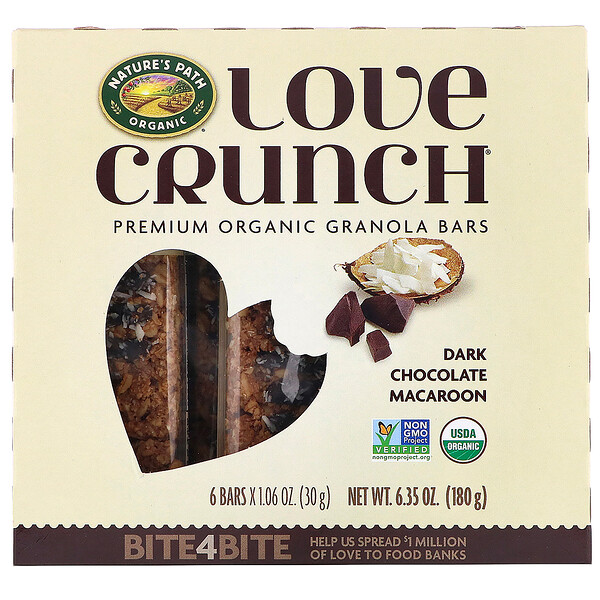 Nature's Path, Love Crunch, Premium Bio-Müsliriegel, dunkle Schokolade und Makrone, 6 Riegel, je 30 g (1,06 oz.)