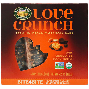 Отзывы о Натурес Пат, Love Crunch, Premium Organic Granola Bars, Dark Chocolate Peanut Butter, 6 Bars, 1.06 oz (30 g) Each