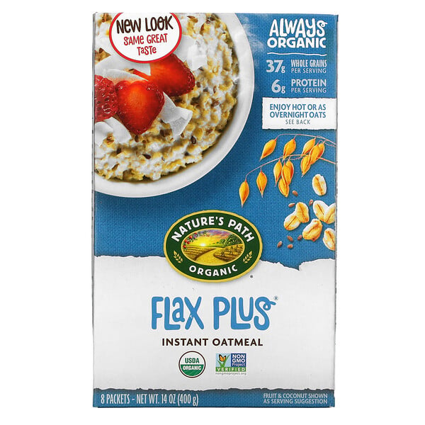 Organic Instant Oatmeal, Flax Plus, 8 Packets, 50 g Each
